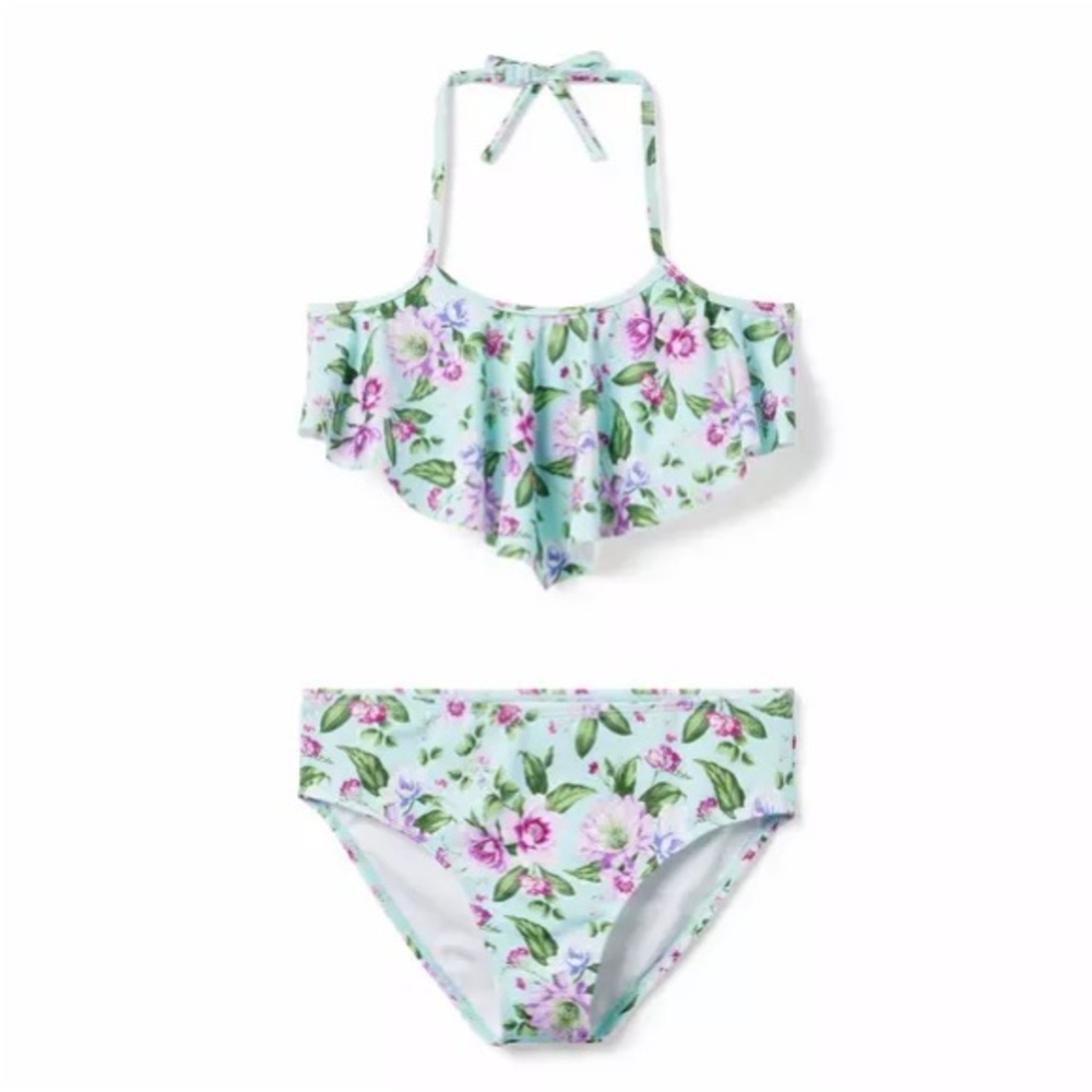JANIE and JACK RECYCLED FLORAL HALTER 2 PIECE SWIMSUIT